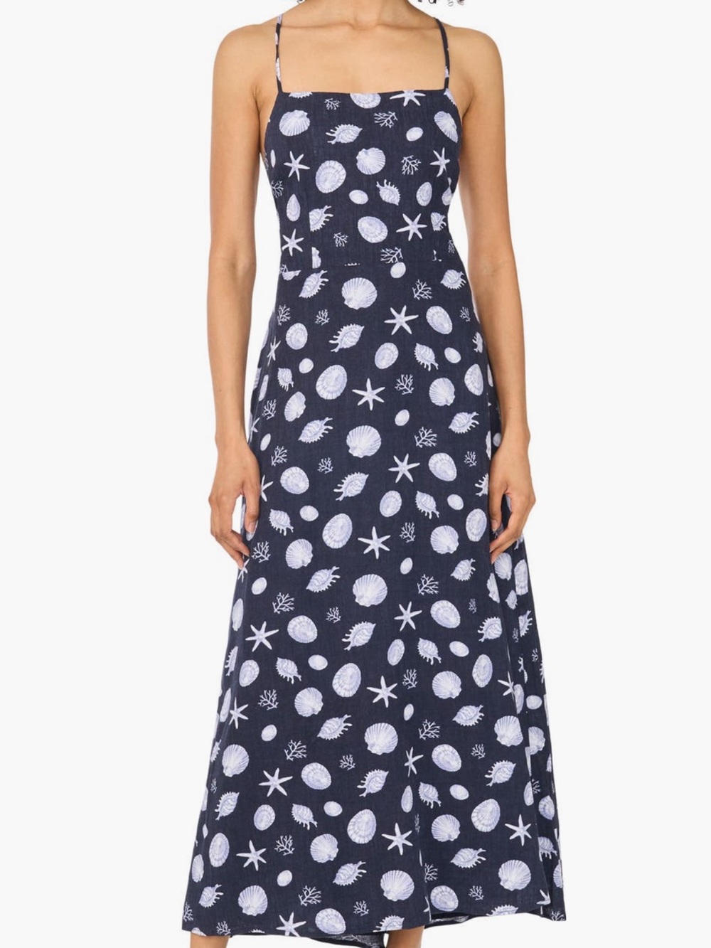 NWOT 1.State Navy Cami Maxi Dress with Seashell Print
